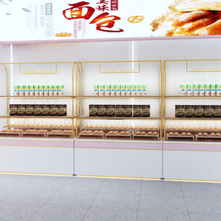 面包柜中岛柜l陈列货架展示柜弧形玻璃商用铁艺展示柜支持 新款