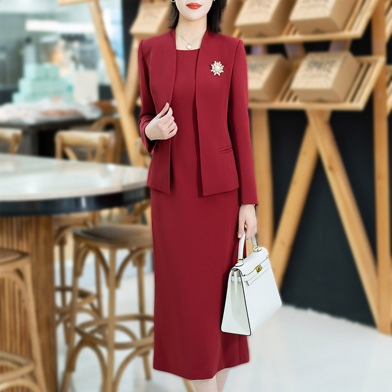 喜婆婆婚宴装 洋气气质时尚 裙春秋2024新款 优雅简约红色两件套 套装