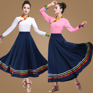 藏族广场舞服装 新款 大摆长裙民族舞蹈服舞台表演演出比赛服 女长袖