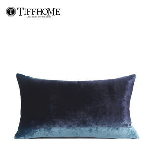 床上抱枕家用素色沙发靠包蓝色渐变真丝绒腰枕靠包 样板间轻奢欧式