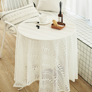桌布北欧蕾丝布艺白色餐桌布布料长方形镂空家用电视柜布茶几 新品