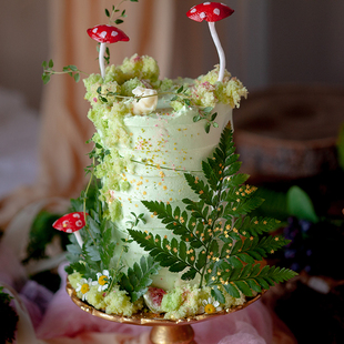 创意芝士奶油艺术生日蛋糕北京同城配送 魔法森林 大教堂蛋糕