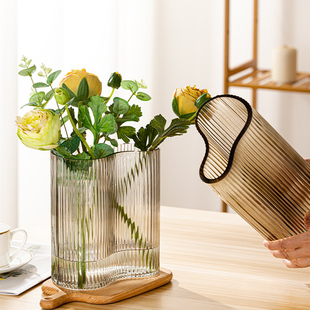 花瓶摆件客厅插花大口径简约玻璃透明高级感轻奢水培玫瑰百合鲜花