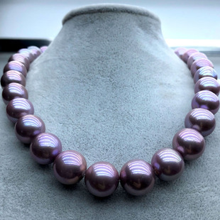 天然爱迪生珍珠项链 妖紫色蓝莓紫12 送礼妈妈 15mm正圆高强光正品