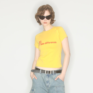 differences印花T恤夏季 显瘦甜酷美式 上衣短袖 黄色make AXYPAGES