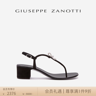 ZanottiGZ女士春夏黑色绒面革夹趾凉鞋 Giuseppe