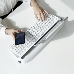 复古圆键帽英文 蓝牙无线办公打字机机械手感键盘平板电脑通用时尚