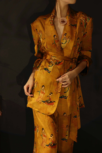 风衣 国风黄色印花西服套装 设计师品牌新中式