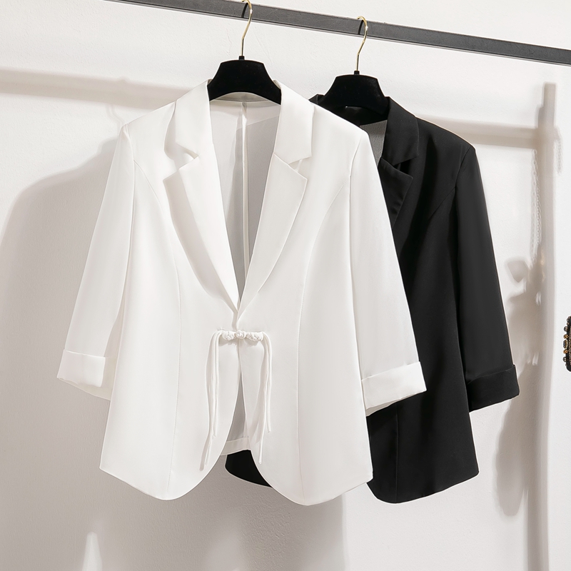 白色雪纺小西装 设计感气质盘扣七分袖 2024新款 西服上衣 外套女夏季