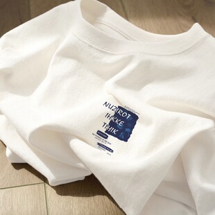 日系复古纯棉短袖 T恤女夏季 设计感小众宽松chic港味上衣 2023新款