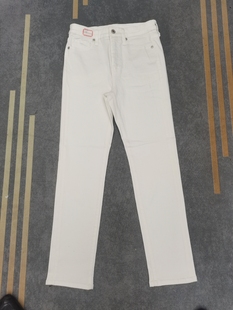 高腰直筒裤 弹力烟管裤 白色偏小脚裤 新款 优YK女牛仔裤