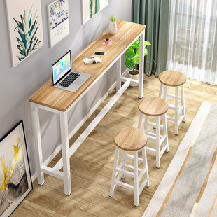 店桌子窄长奶茶吧台吧台椅子组合高脚桌靠墙桌椅家用条桌商用简易