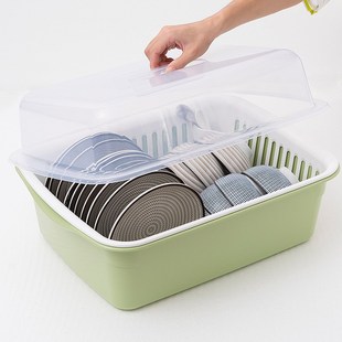 家用放碗架沥水架厨房装 碗筷收纳盒餐具碗碟置物架塑料带盖碗柜箱