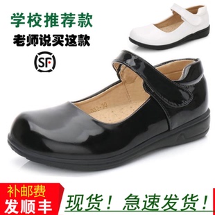 日系jk少女孩花童礼仪公主初中生校服表演出鞋 小学生白黑色小皮鞋