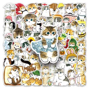 50张卡通小黄猫咪可爱涂鸦贴画笔记本电脑水杯吉他手机旅行箱贴纸