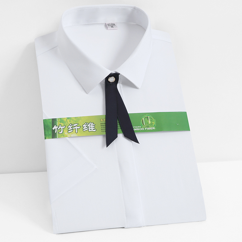 韩版 衬衣 2024夏季 女短袖 新款 正装 竹纤维弹力职业工作服工装 白衬衫