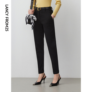 女2024年春季 朗姿高腰轻商务气质修身 子 新款 黑色职业西装 正装 裤