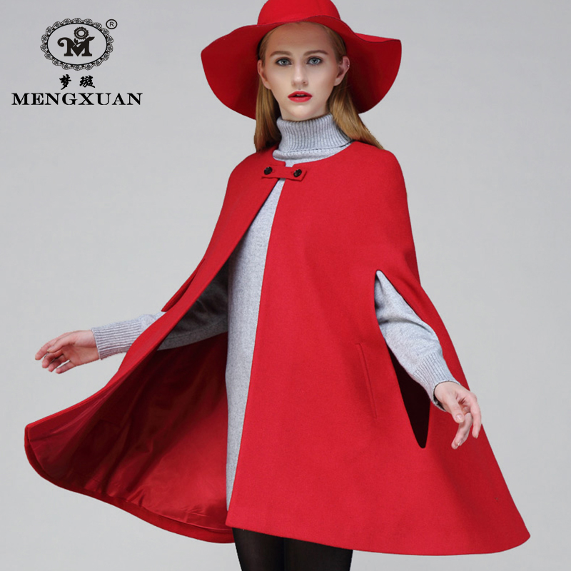 大衣 英伦驼色红色披肩气质短款 纯色羊毛呢斗篷外套女士秋冬中长款