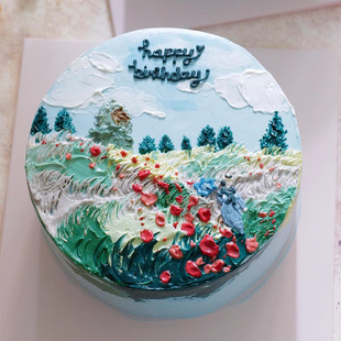 ins油画抹面艺术彩绘刮花创意定制动物奶油生日蛋糕上海同城配送