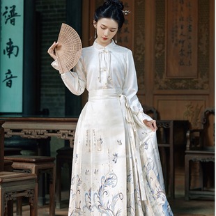 女装 汉服女2024新款 中国风新中式 唐装 上衣日常可穿马面裙套装 中式