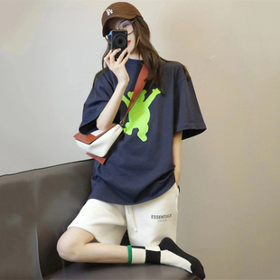 学生韩版 短裤 女夏纯棉短袖 跑步休闲两件套ins潮 宽松显瘦运动套装