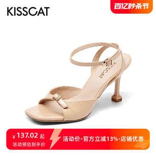 羊皮方头露趾扣带超高跟时装 凉鞋 女KA21314 接吻猫夏季 KISSCAT