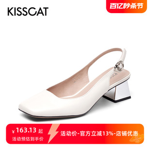 方头羊皮浅口一字扣带粗跟时装 凉鞋 KA21111 接吻猫夏季 KISSCAT