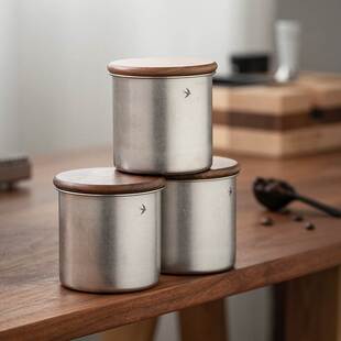 日式 复古不锈钢咖啡粉密封罐杂粮咖啡豆茶叶储存罐茶花储物保存罐