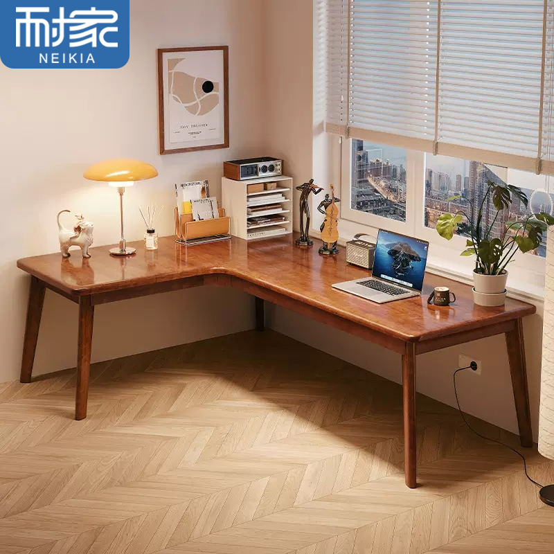 电脑桌卧室家用L型简约拐角学习写 转角书桌实木办公工作台式 新款
