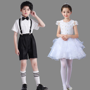 六一儿童节蓬蓬纱裙演出服女童白色舞蹈公主裙幼儿园合唱表演服装