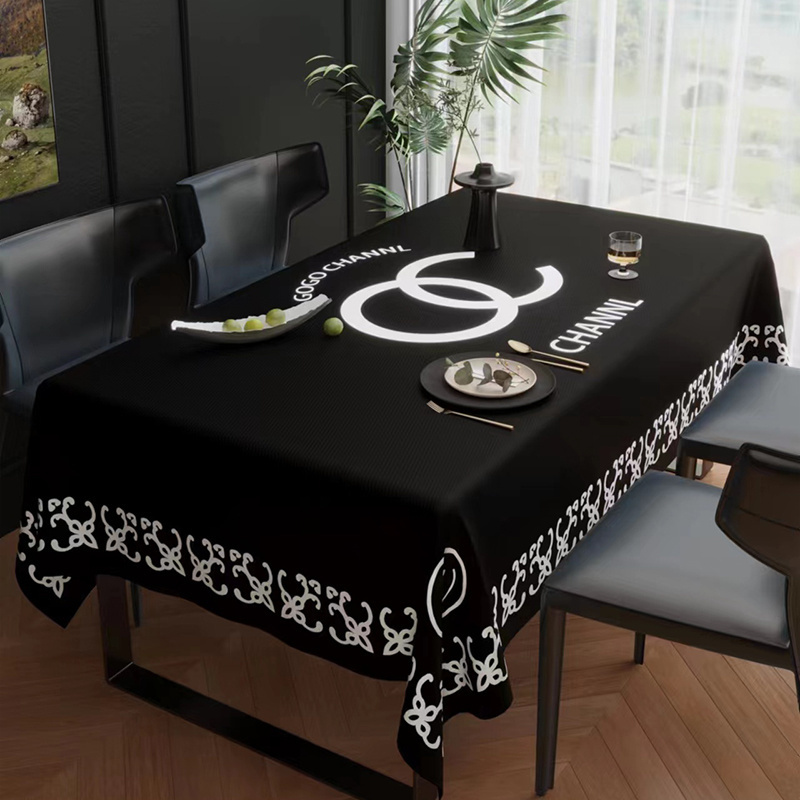 神秘黑色桌布简约高级感餐桌台布棉麻防水圆形布定制电视柜茶几布