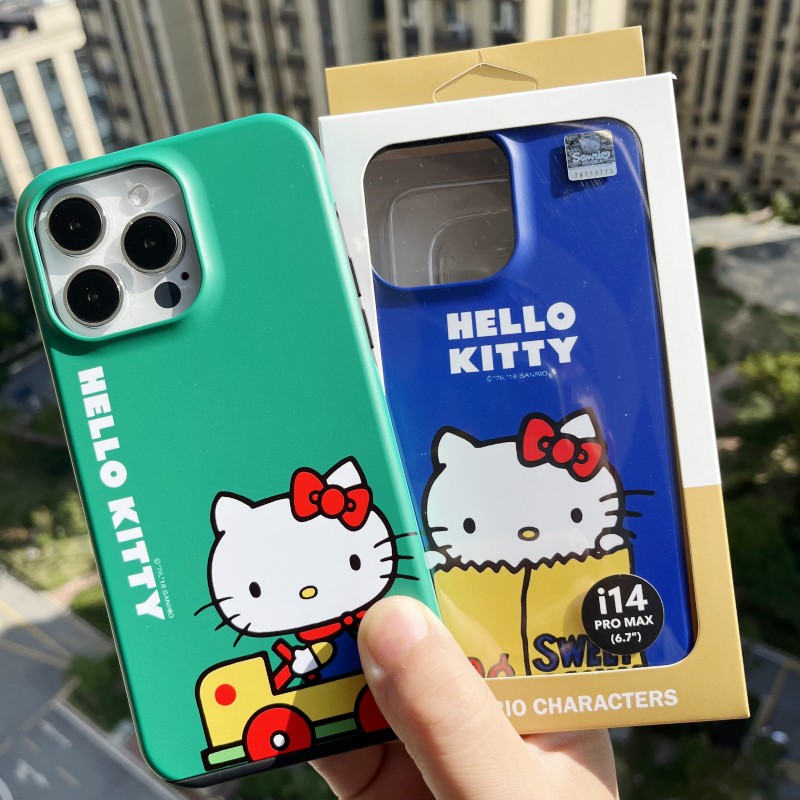潮壳女 KITTY 凯蒂猫适用于iphone15promax手机壳双层苹果14pro防摔保护套彩色款 13pro绿色蓝色个性 HELLO 正版