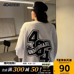 404MOB创意logo美式 潮牌春秋圆领套头宽松情侣装 t恤男女 基础长袖