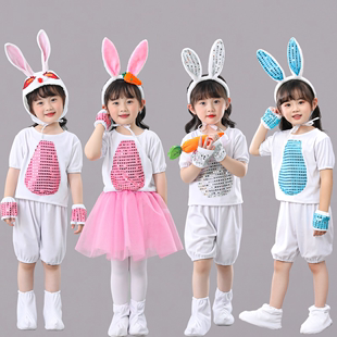 新款 儿童兔子演出服小白兔动物表演服幼儿园元 旦兔子舞蹈纱裙服装