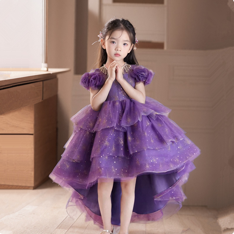 女童生日宴公主裙前短后长小孩模特走秀幼儿园主持人钢琴红毯礼服