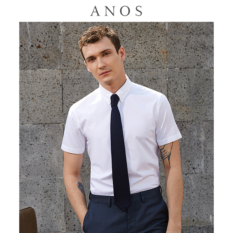 商务修身 ANOS短袖 职业白色衬衣正装 衬衫 上班易打理休闲半袖 男夏季