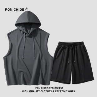 ponchioe日系休闲运动套装 男女夏季 穿搭一整套 潮牌速干冰丝男士