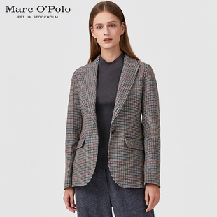 上衣 MOP春秋女士小格纹羊毛西装 修身 外套休闲短款 Polo MarcO