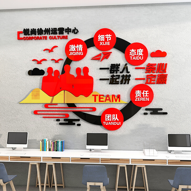 饰氛围企业文化背景墙贴会议室公司励志标语 团队建设办公室墙面装