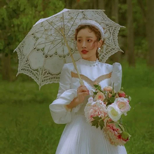 白花边蕾丝伞公主洋伞女旅拍新娘太阳伞 婚纱摄影道具法式 2021新款