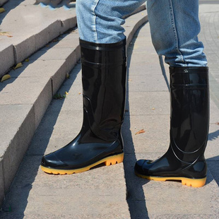 2021热销款 高帮男式 黑色高筒防水防滑耐磨工地劳保塑胶雨靴水鞋