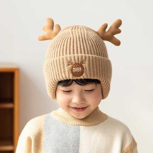 儿童帽子可爱卡通男童加绒套头帽宝宝秋冬季 针织帽女童护耳毛线帽