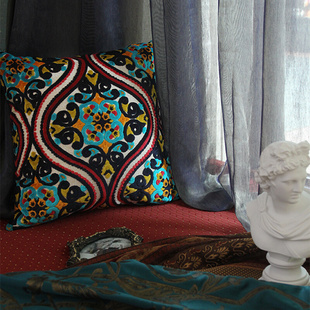 客厅ins皮沙发 土耳其进口抱枕 蓝色大花 复古沙发靠垫 米夫 MIFU