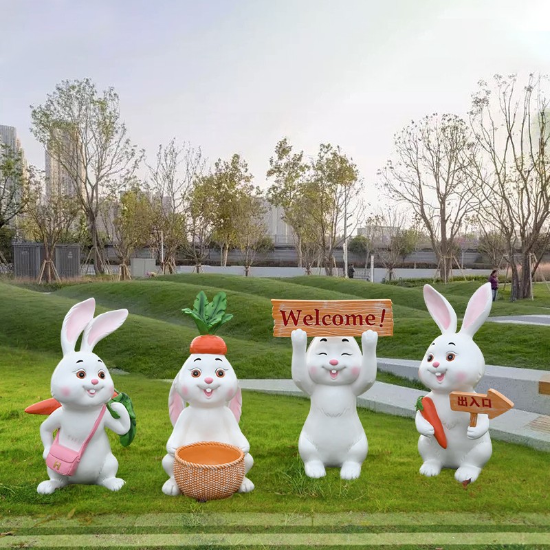 饰 户外卡通可爱兔子摆件动物雕塑玻璃钢草坪花园公园景区景观装