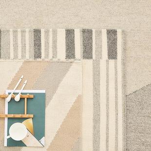 进口手工编织地毯羊毛客厅卧室简单白色地毯北欧风 日本购原装