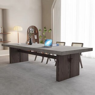 极简全实木办公桌工业风会议桌长桌复古仿水泥书桌原木大板工作台