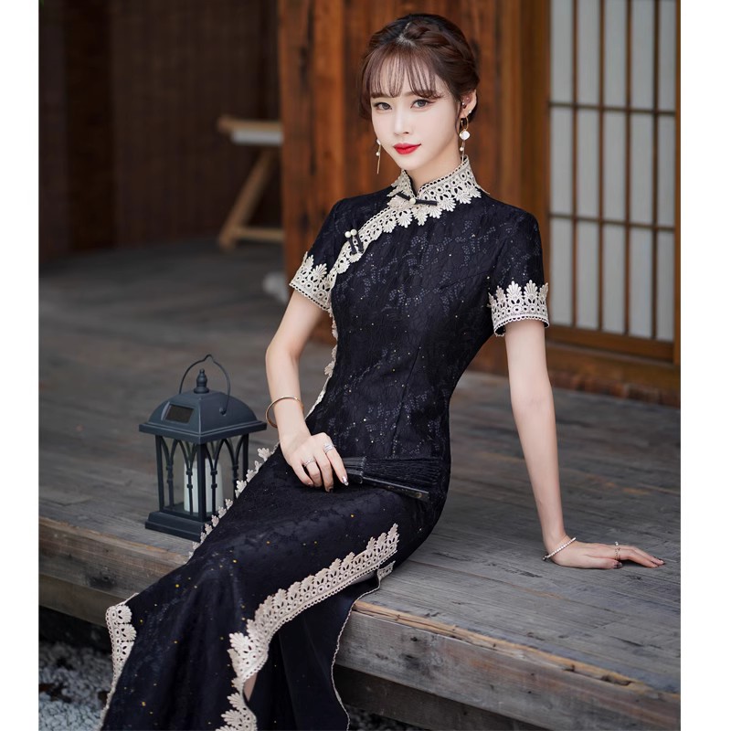 老上海长款 旗袍2022年新款 日常可穿高端显瘦连衣裙 中国风复古长袖