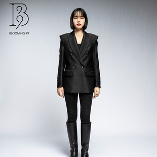 B99黑色格子修身 外套女秋冬2022年新款 气质佳舒适面料透气小西装