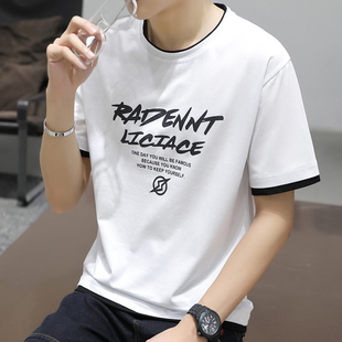 纯棉印花体恤丅t桖 短袖 T恤潮牌宽松半袖 上衣服中学生韩版 男士 夏季