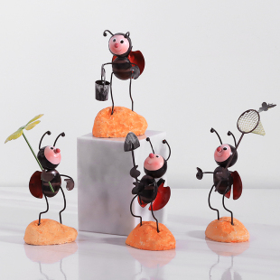 饰品摆件铁艺桌面办公室书架儿童 创意花园可爱小蚂蚁小瓢虫家居装